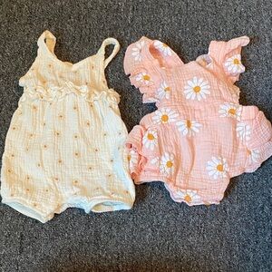 Floral Kids Rompers - Cream and Pink
